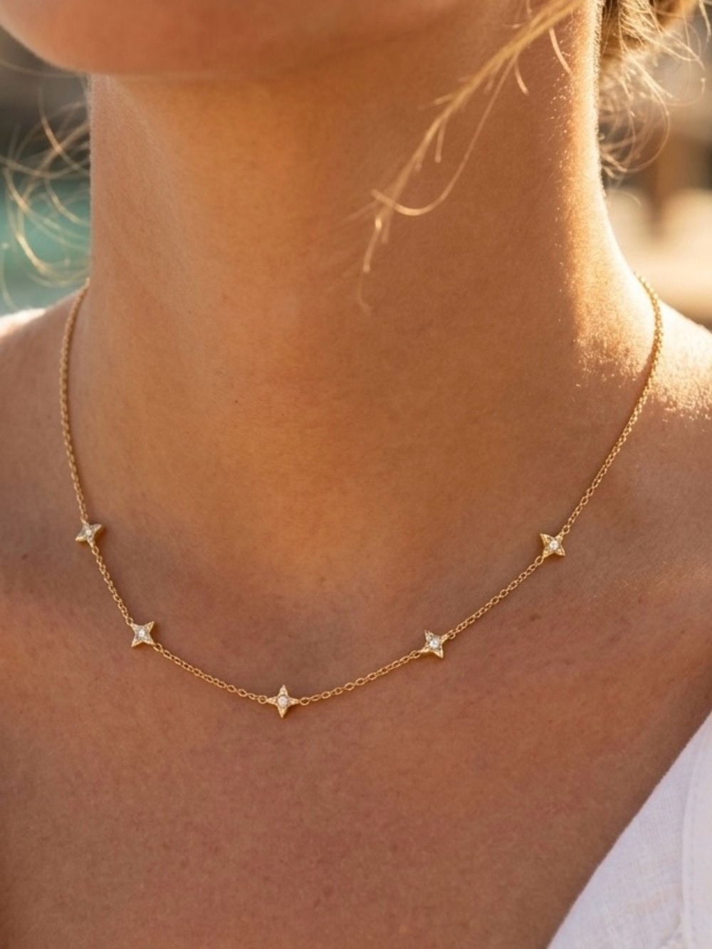 14K Gold Plated Star Station Necklace with CZ | Dainty Celestial Jewelry